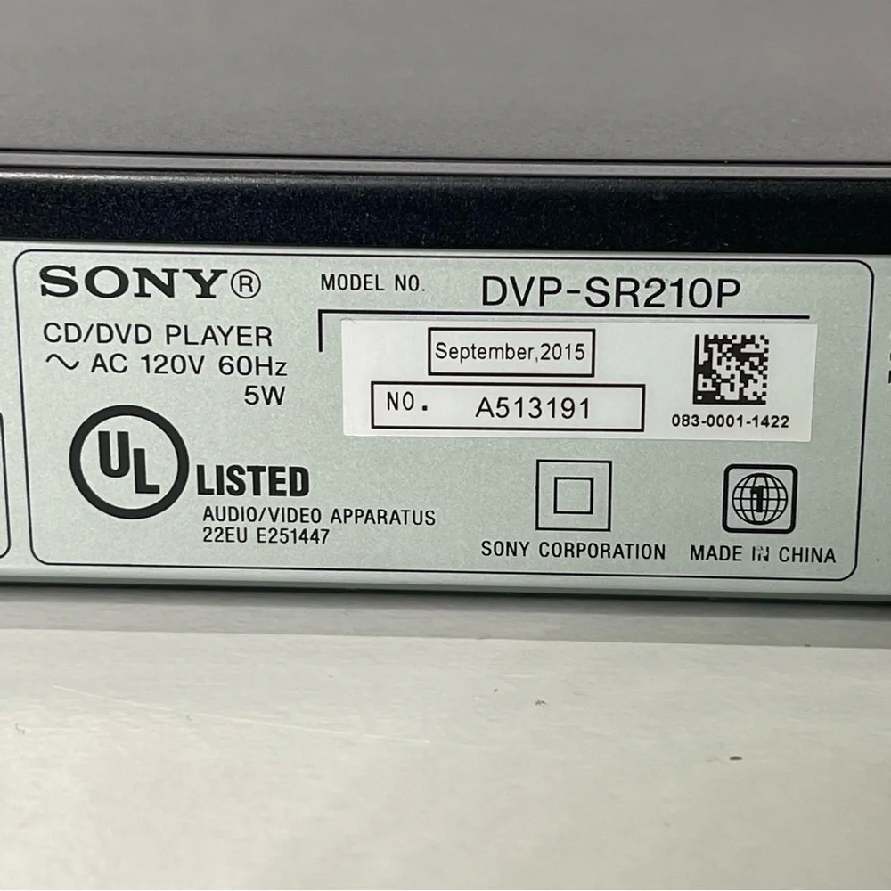 Sony CD/DVD Video Player Dolby Digital Compact Slim Black Model DVP-SR210P